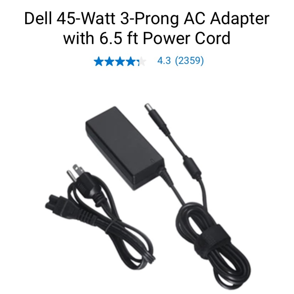 Dell 45-Watt 3-Prong AC Adapter with 6.5 ft Power Cord⚡️
